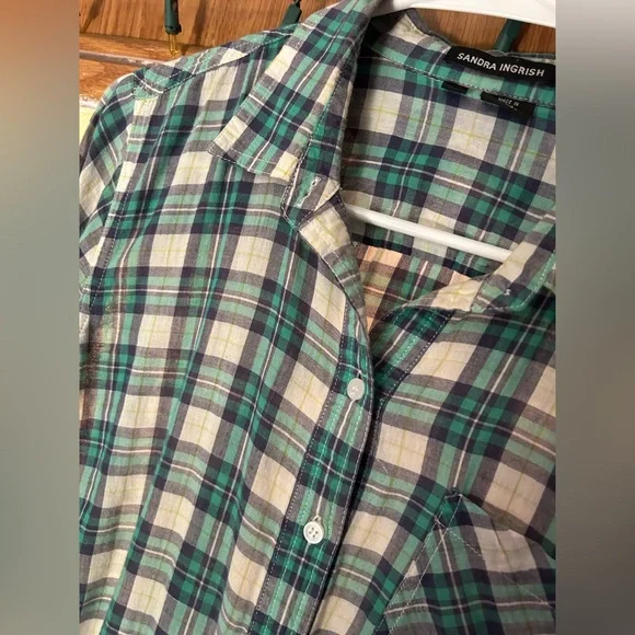 Aqua Green/ Blue Plaid soft pliable Button-Up Shirt size L fits s/m - Picture 2 of 3